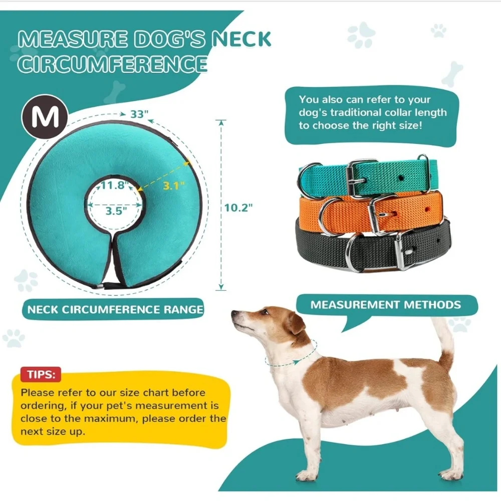 Bilibara Inflatable Dog Collar Size Medium Teal Color Recovery Surgery Cone New